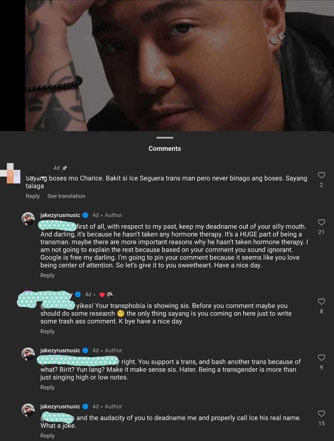 Jake Zyrus, sinupalpal ang aniya'y hater na nagkomento sa kanyang boses