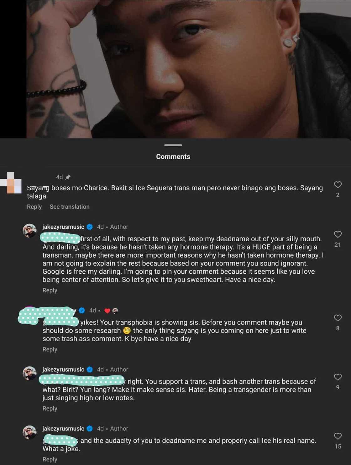 Jake Zyrus, sinupalpal ang aniya'y hater na nagkomento sa kanyang boses Jake Zyrus, sinupalpal ang aniya'y hater na nagkomento sa kanyang boses
