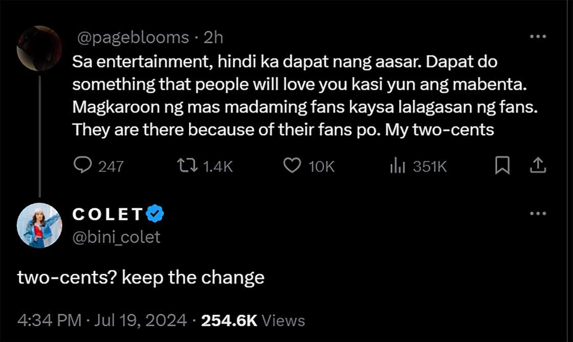 BINI Colet, sinagot isang netizen na naghayag ng opinyon: “Keep the change” BINI Colet, sinagot isang netizen na naghayag ng opinyon: “Keep the change”