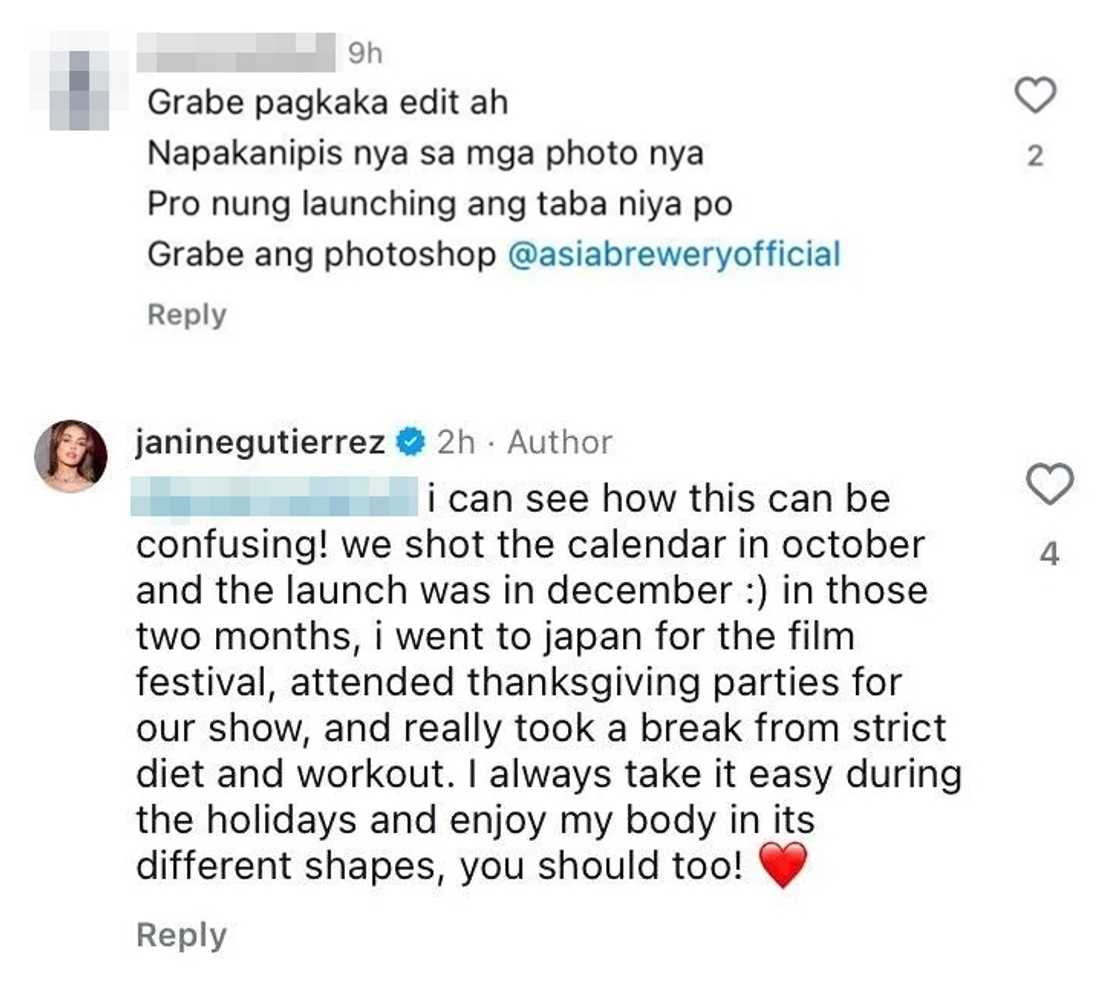 Janine Gutierrez gives classy response to 'grabe pagkaka-edit' comment on calendar shoot