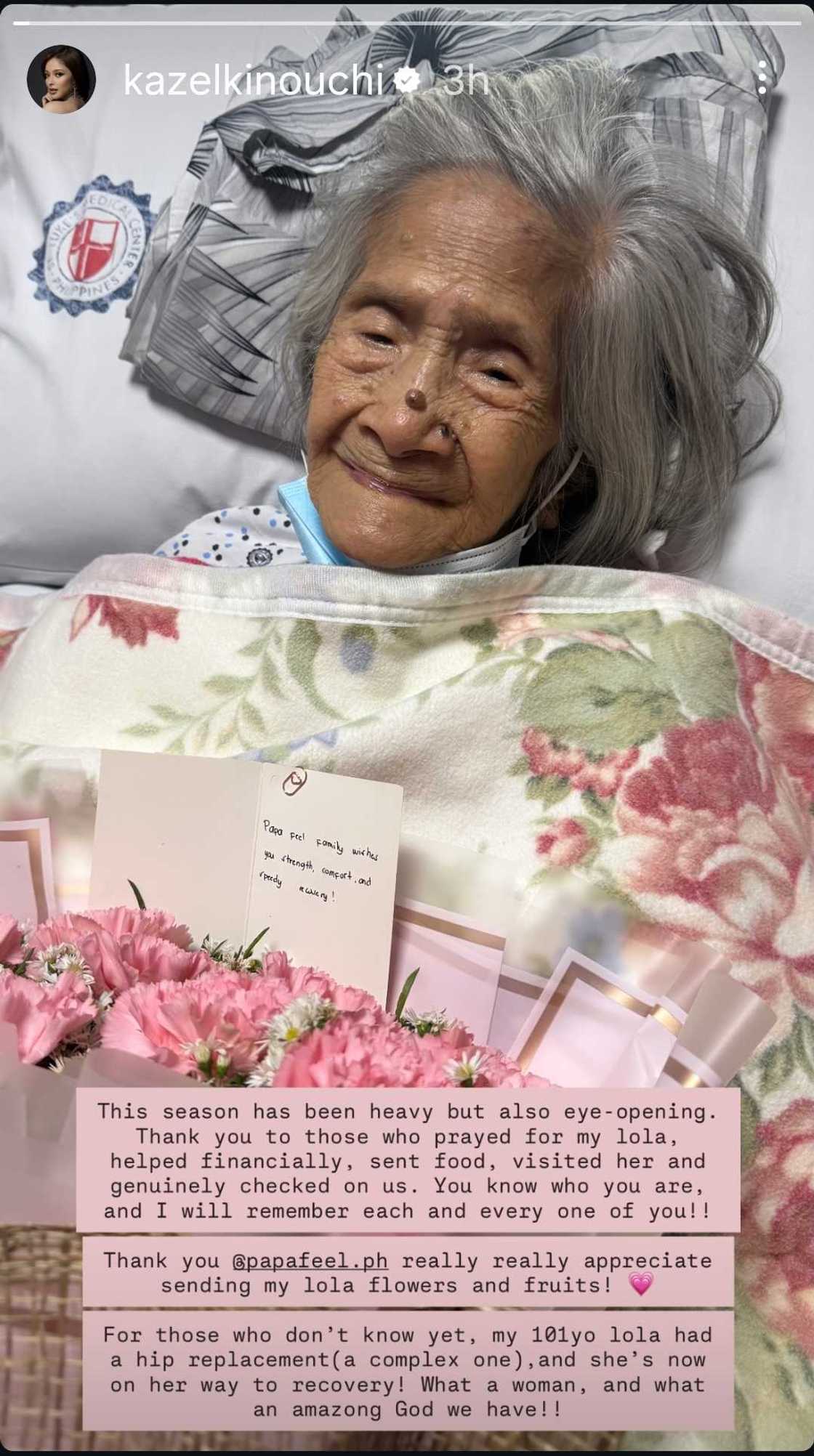 Kazel Kinouchi shares update on 101-year-old grandma after complex operation
