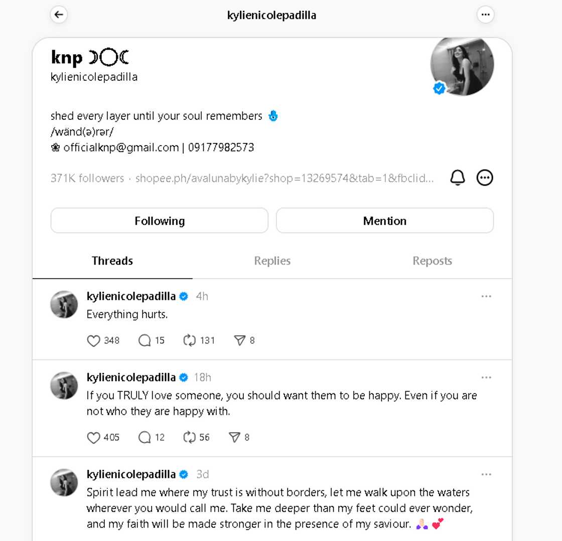 Kylie Padilla, nagbahagi ng cryptic posts: "Everything hurts" Kylie Padilla, nagbahagi ng cryptic posts: "Everything hurts"