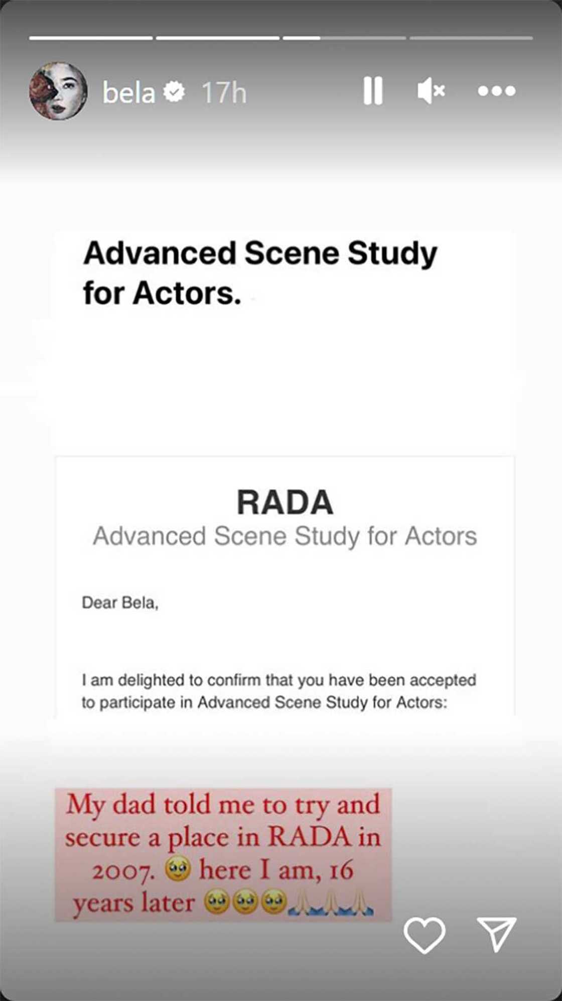Bela Padilla, tinupad hiling ng namayapang ama na pumasok sa RADA: “Here I am, 16 years later” Bela Padilla, tinupad hiling ng namayapang ama na pumasok sa RADA: “Here I am, 16 years later”