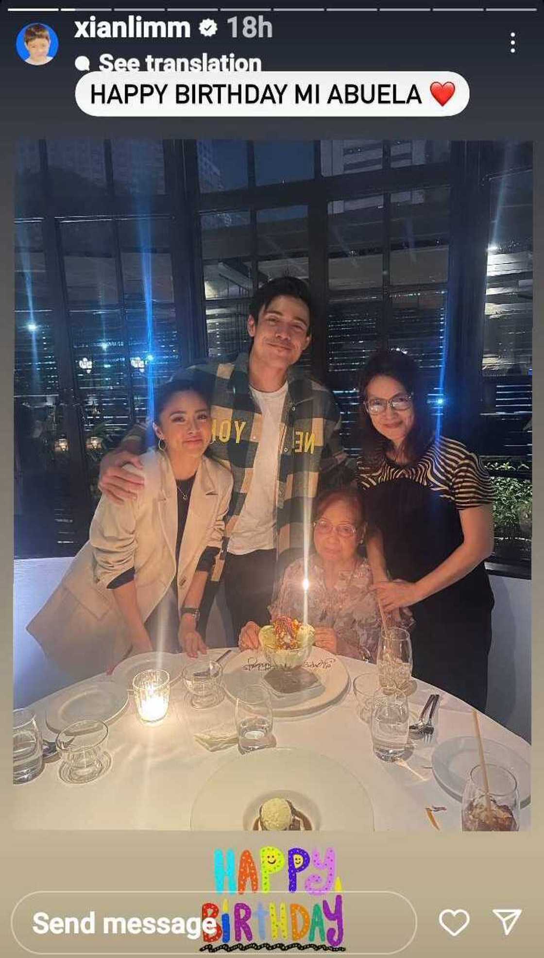 Kim Chiu joins celebration of Xian Lim's grandmom's 88th birthday Kim Chiu joins celebration of Xian Lim's grandmom's 88th birthday