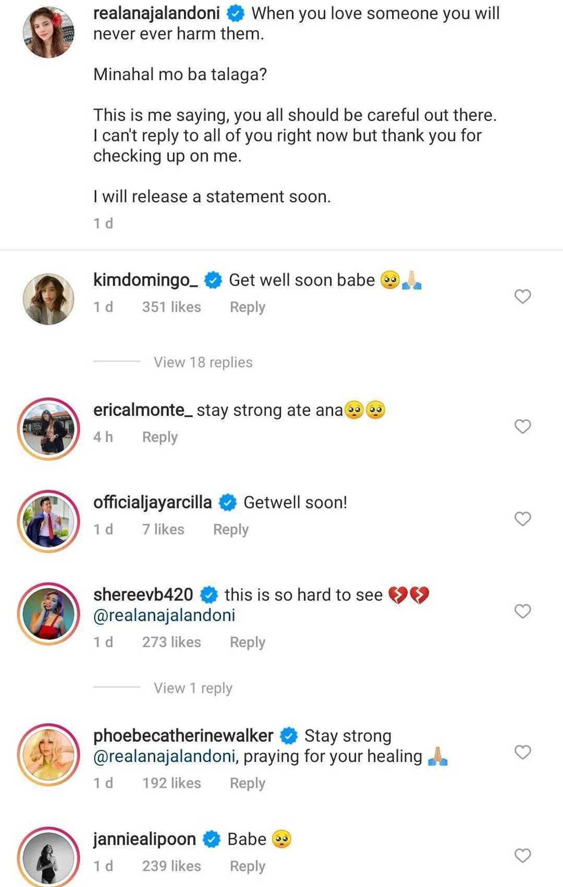 Celebrities show concern for Ana Jalandoni after Tagaytay incident Celebrities show concern for Ana Jalandoni after Tagaytay incident