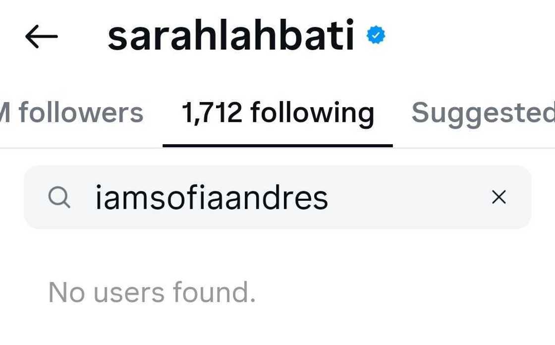 Sofia Andres no longer on Sarah Lahbati’s following list on Instagram Sofia Andres no longer on Sarah Lahbati’s following list on Instagram
