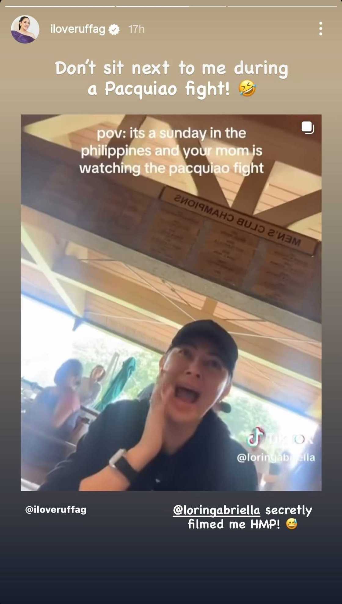 Ruffa Gutierrez, patagong vinideohan ni Lorin habang siya ay nanonood ng laban ni Pacquiao Ruffa Gutierrez, patagong vinideohan ni Lorin habang siya ay nanonood ng laban ni Pacquiao
