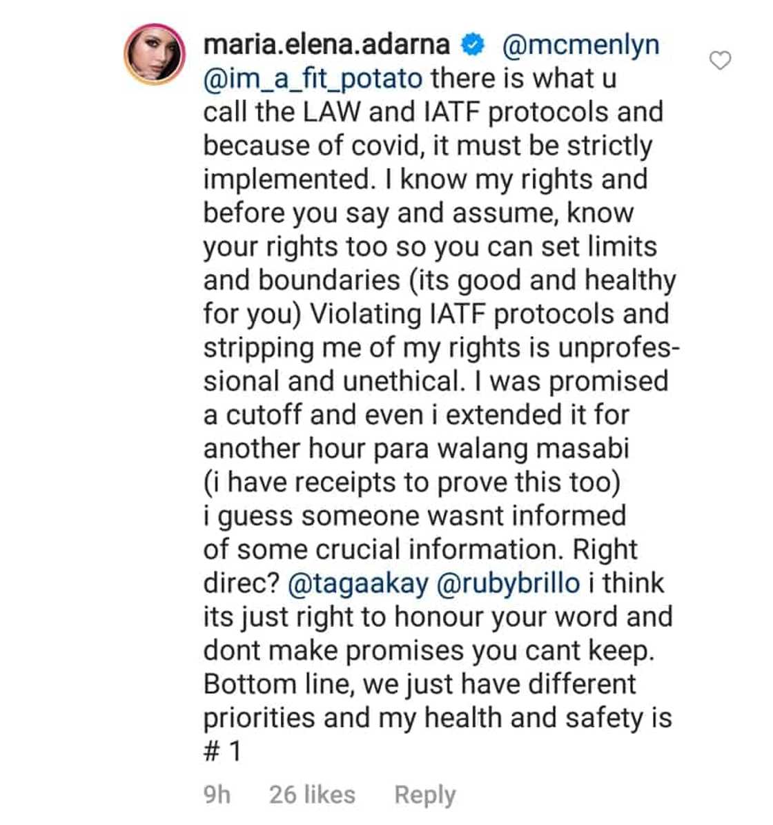 Ellen Adarna, sinabing prayoridad niya ang kalusugan sa gitna ng "walkout" issue