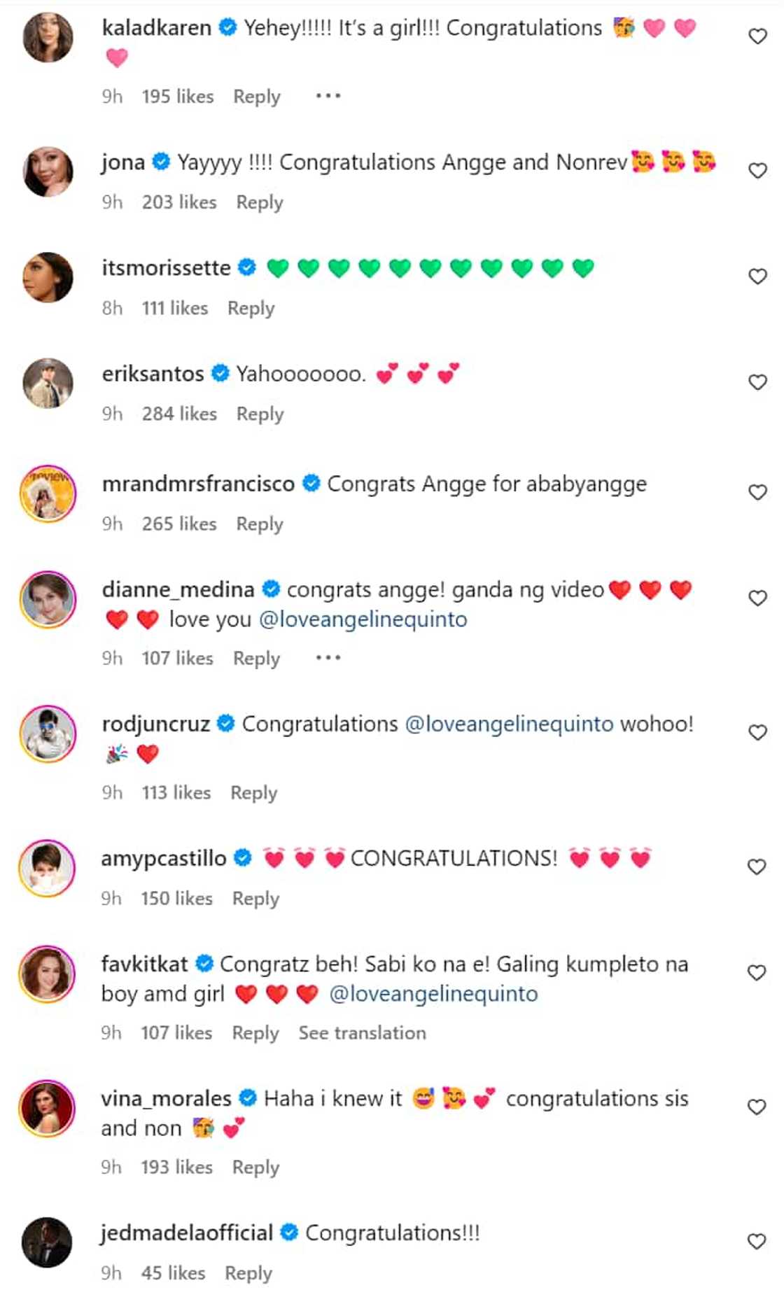 Celebrities react to Angeline Quinto’s second pregnancy announcement: “Congrats”