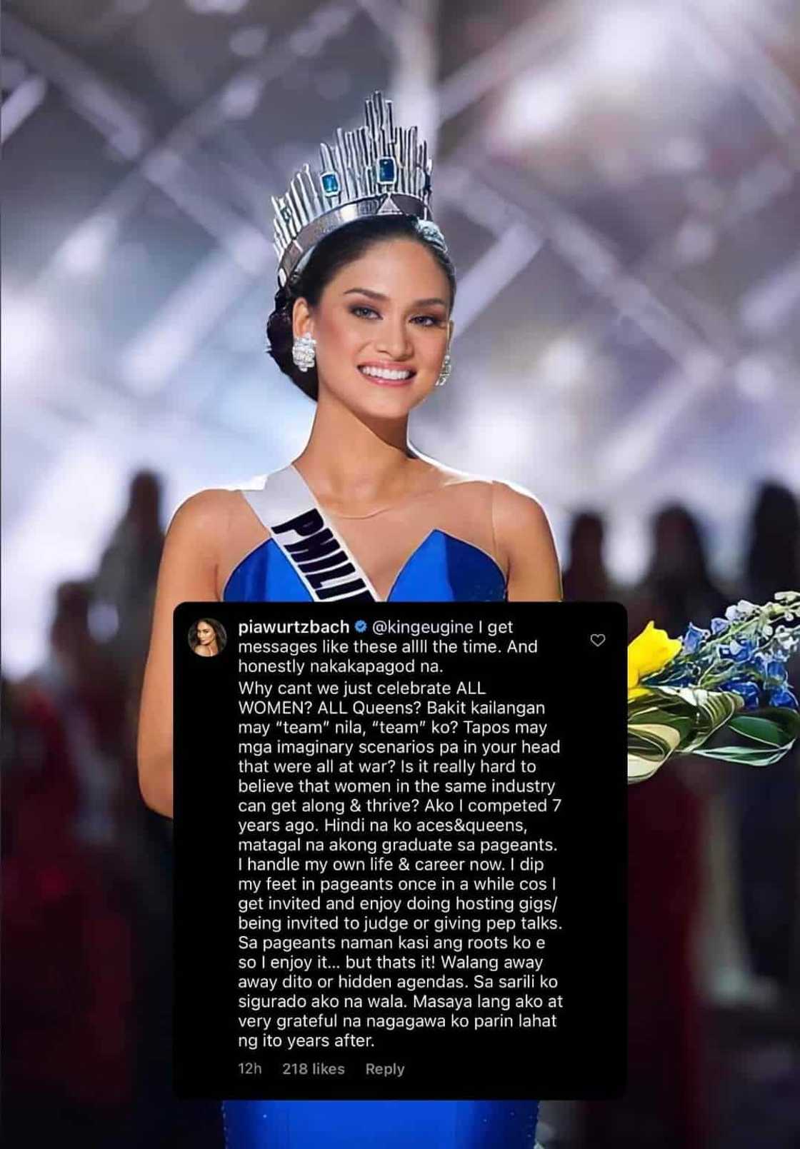 Pia Wurtzbach, rumesbak sa mga bashers na gumagawa ng isyu ukol sa kanya at kay Catriona Gray: “Bakit ako?”