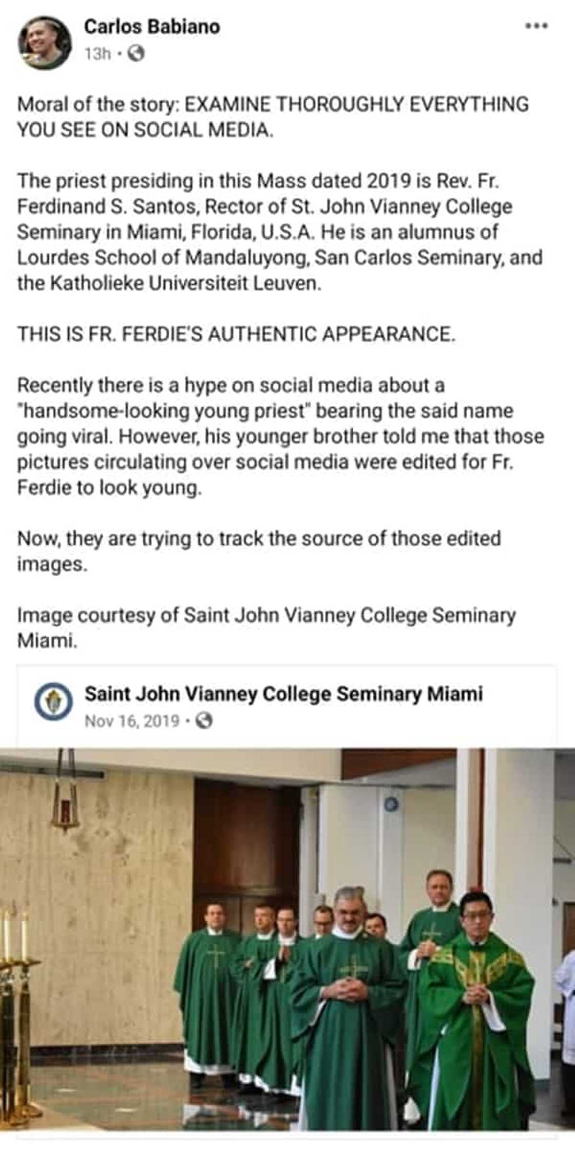 Viral photos ni Fr. Ferdinand Santos, edited daw ayon sa nakababatang kapatid nito Viral photos ni Fr. Ferdinand Santos, edited daw ayon sa nakababatang kapatid nito