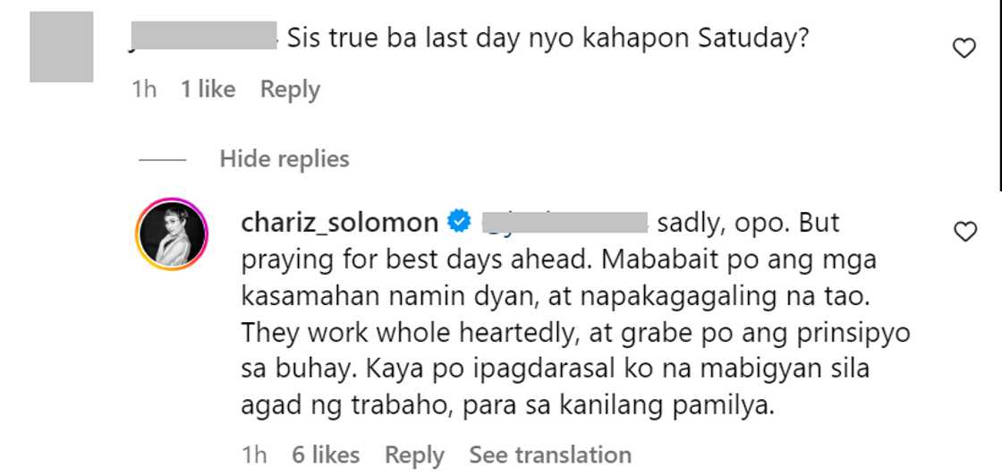Chariz, sinagot ang nagtanong kung last day na ng 'Tahanang Pinakamasaya' noong Sabado: "sadly, opo" Chariz, sinagot ang nagtanong kung last day na ng 'Tahanang Pinakamasaya' noong Sabado: "sadly, opo"