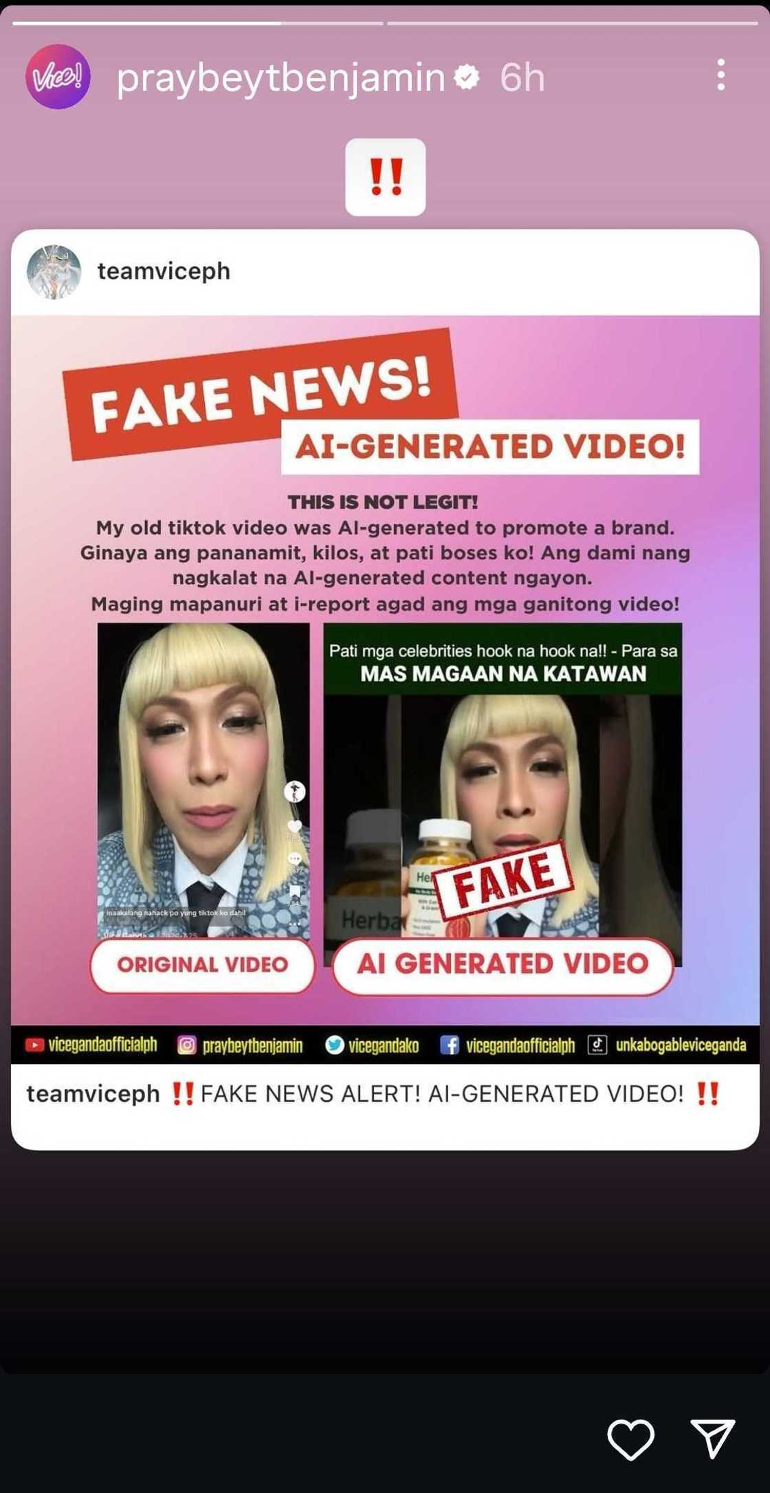 Vice Ganda alerts public about his AI-generated video Vice Ganda alerts public about his AI-generated video