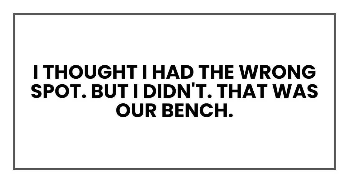 I thought I had the wrong spot. But I didn't. That was our bench. I thought I had the wrong spot. But I didn't. That was our bench.
