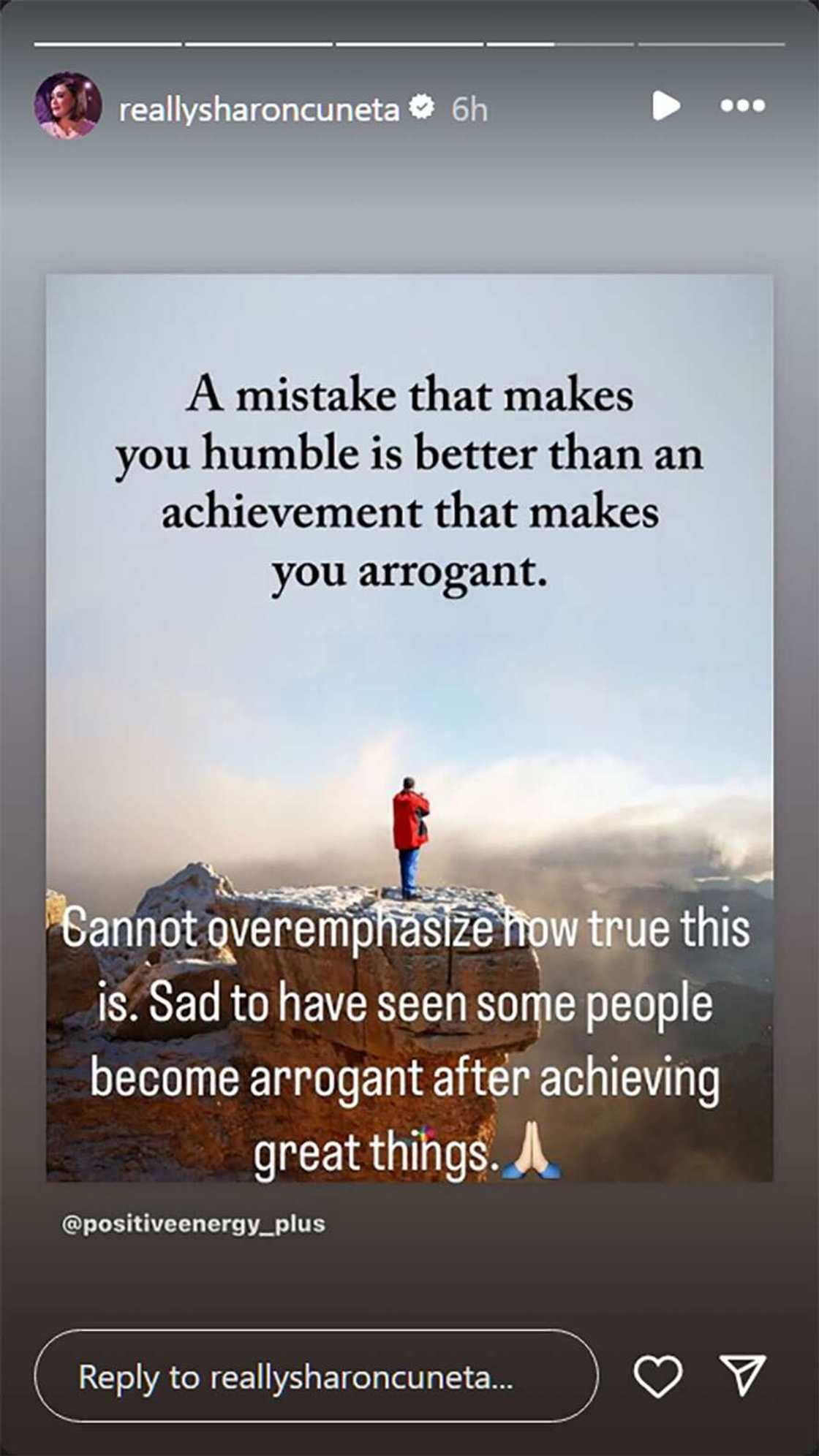 Sharon Cuneta, shinare quote card ukol sa taong nagiging mayabang matapos makamtan ang tagumpay Sharon Cuneta, shinare quote card ukol sa taong nagiging mayabang matapos makamtan ang tagumpay