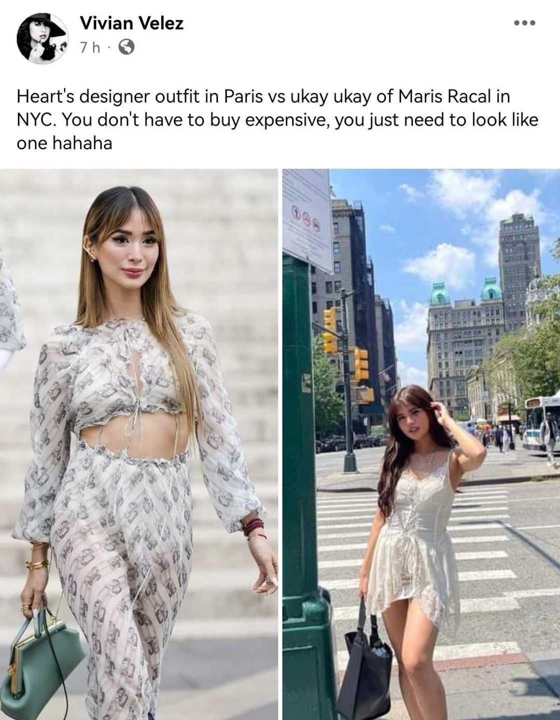 Vivian Velez, kinumpara ang OOTD nina Heart Evangelista at Maris Racal