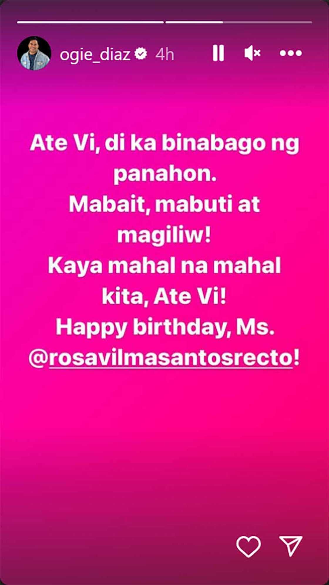Ogie Diaz, nagbigay ng sweet birthday greeting para kay Vilma Santos: "Di binabago ng panahon" Ogie Diaz, nagbigay ng sweet birthday greeting para kay Vilma Santos: "Di binabago ng panahon"