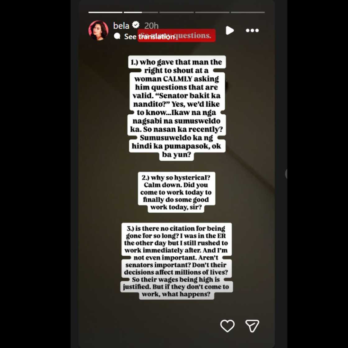 Bela Padilla, pinatutsadahan si Bato dela Rosa sa viral na “hysterical” na eksena Bela Padilla, pinatutsadahan si Bato dela Rosa sa viral na “hysterical” na eksena