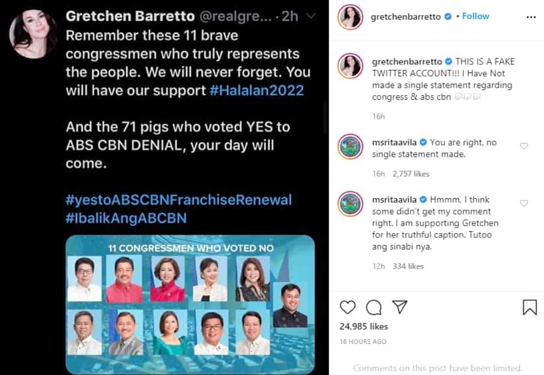 Rita Avila's frank comment on Gretchen Barretto's post about ABS-CBN goes viral