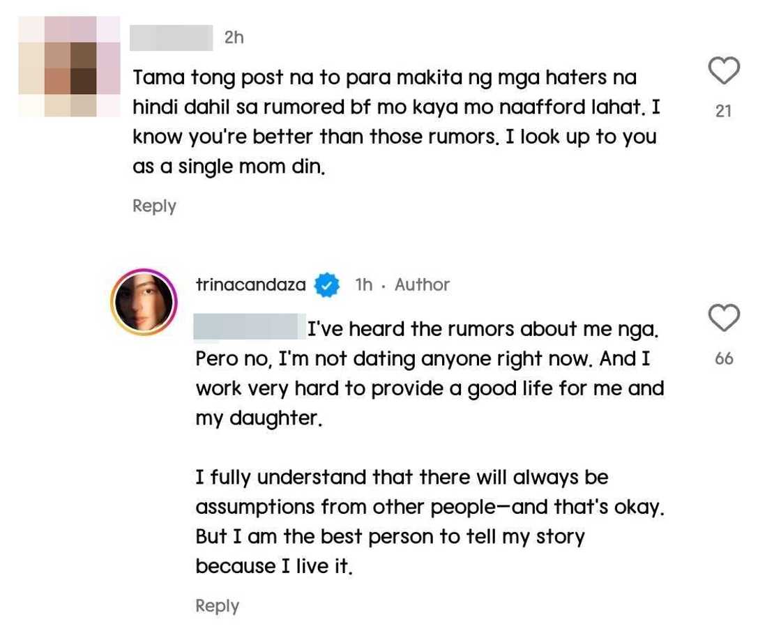 Trina Candaza, sinagot ang komento ukol sa pagkakaroon niya umano ng 'rumored BF'