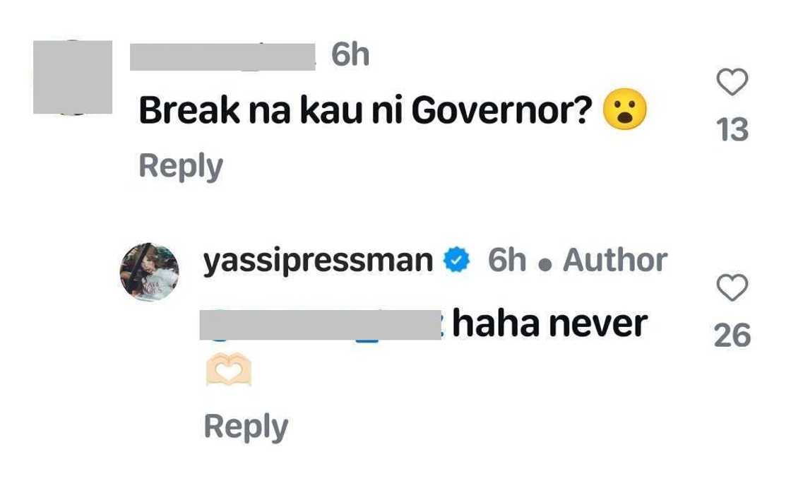 Yassi Pressman, napa-reply sa "break na kayo ni Governor?" comment ng netizen Yassi Pressman, napa-reply sa "break na kayo ni Governor?" comment ng netizen