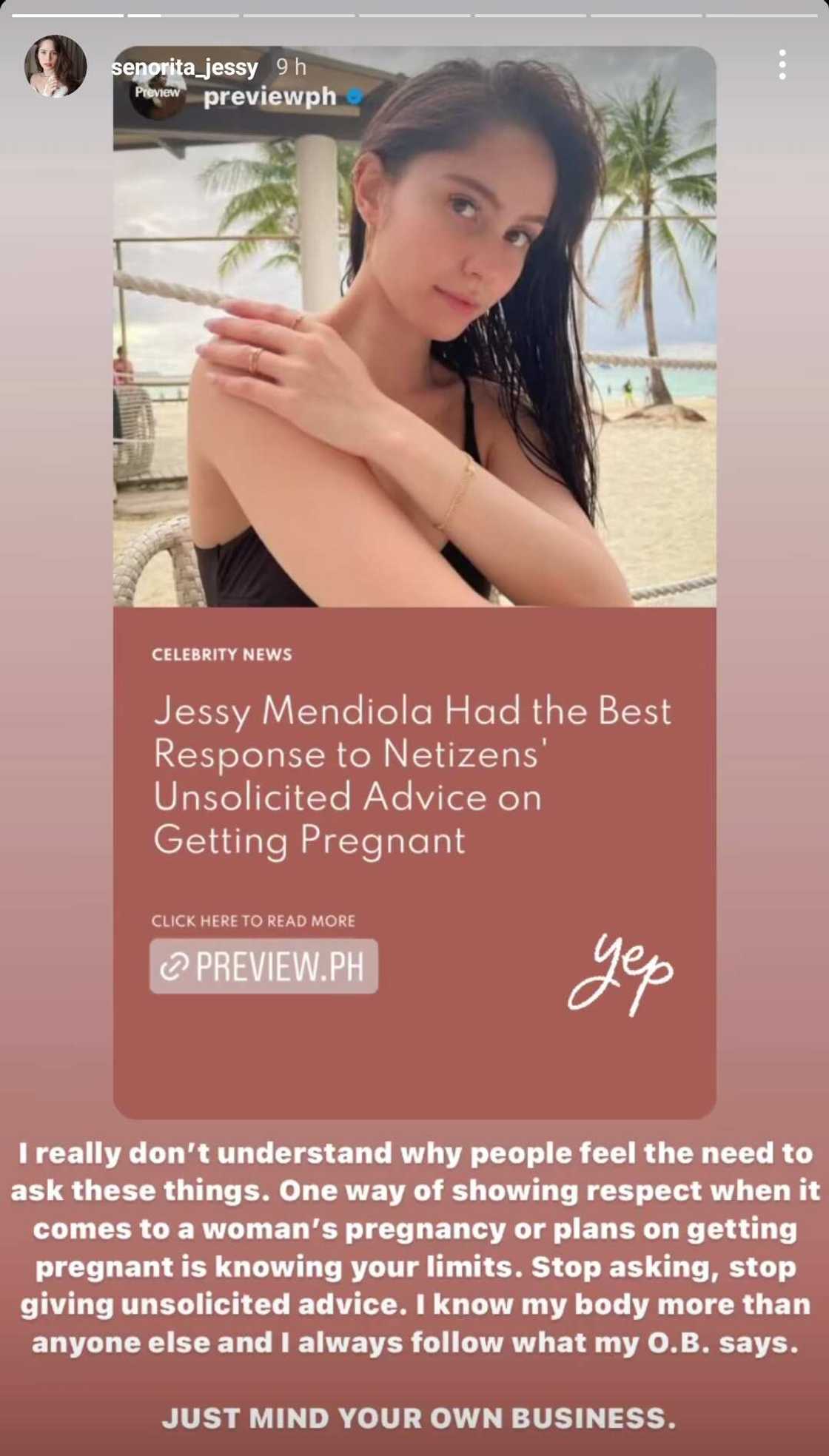 Jessy Mendiola, maanghang ang mensahe sa nagbibigay ng unsolicited advice: "Mind your own business" Jessy Mendiola, maanghang ang mensahe sa nagbibigay ng unsolicited advice: "Mind your own business"