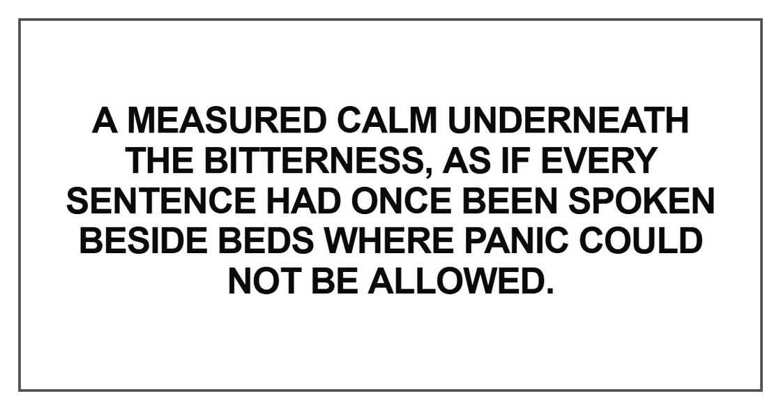 A measured calm underneath the bitterness A measured calm underneath the bitterness