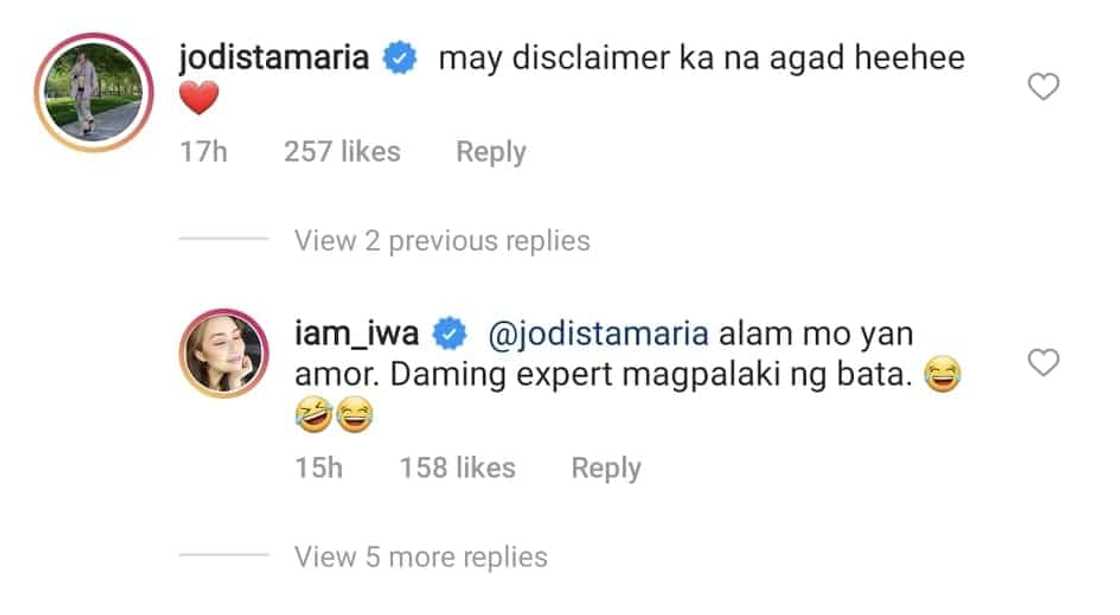 Iwa Moto, nag-post ng "disclaimer" sa photo ng kanyang mga anak; Jodi Sta. Maria, nag-react