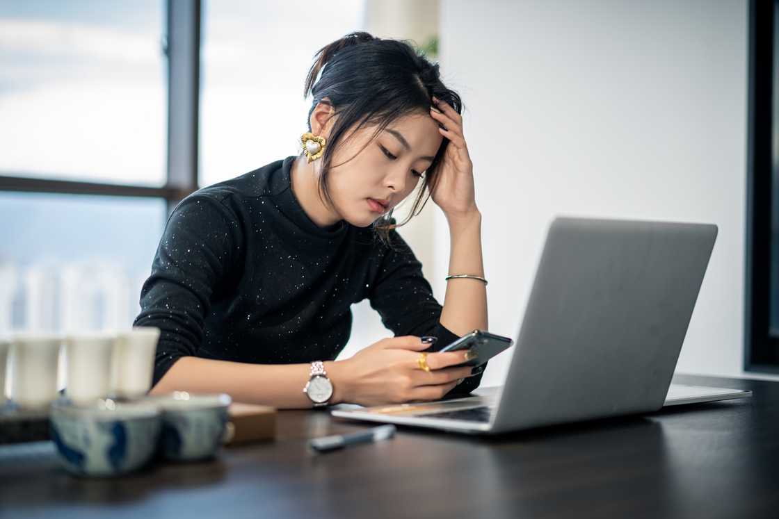 A stressed lady at work