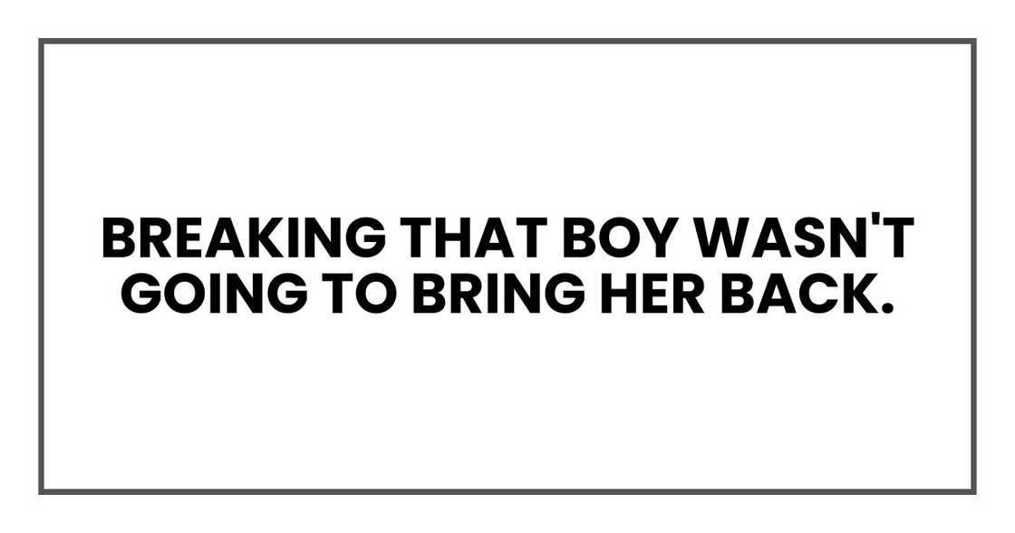 breaking that boy wasn't going to bring her back.