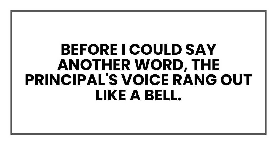 Before I could say another word, the principal's voice rng out like a bell Before I could say another word, the principal's voice rng out like a bell