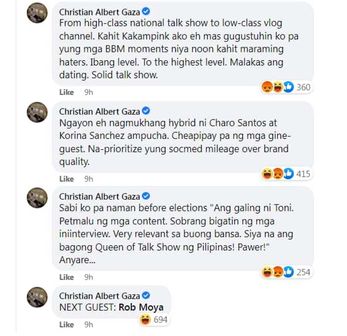 Xian Gaza, pinuna ang ‘Toni Talks’ ni Toni Gonzaga: “Chumi-cheap na” Xian Gaza, pinuna ang ‘Toni Talks’ ni Toni Gonzaga: “Chumi-cheap na”