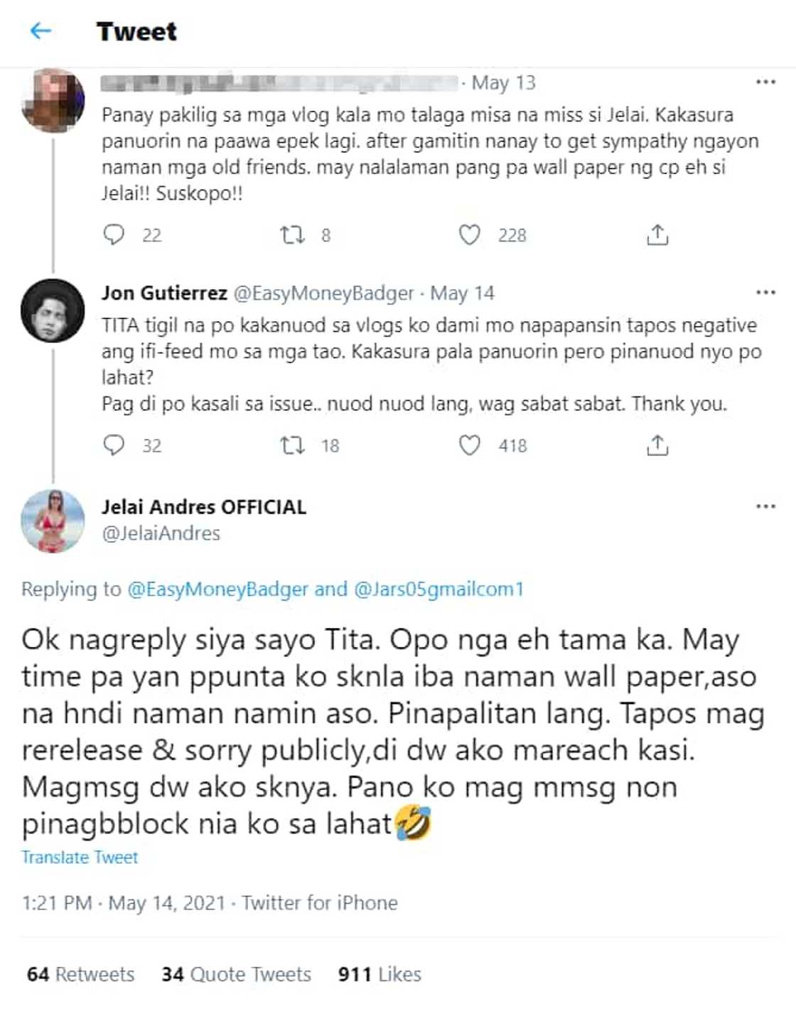Jelai Andres at Jon Gutierrez nagsagutan muli sa social media Jelai Andres at Jon Gutierrez nagsagutan muli sa social media