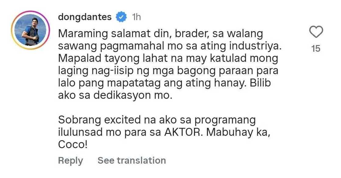 Dingdong Dantes, nagpasalamat kay Coco Martin: "Bilib ako sa dedikasyon mo"