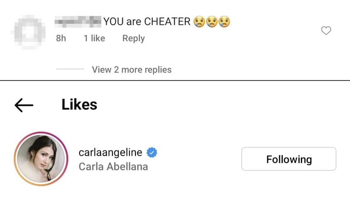 Carla Abellana, ni-like ang "cheater" comment ng netizen sa post ni Tom Rodriguez Carla Abellana, ni-like ang "cheater" comment ng netizen sa post ni Tom Rodriguez