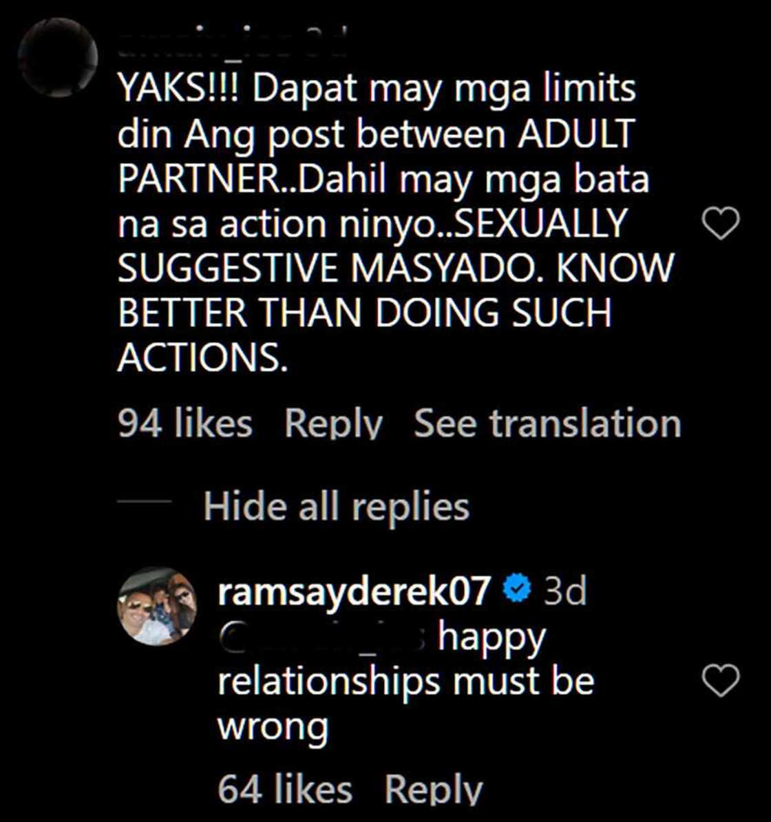 Derek Ramsay, niresbakan comment ng isang netizen: “Happy relationships must be wrong”