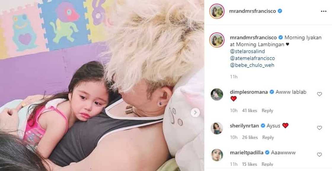 Melai Cantiveros shows her husband Jason comforting their crying daughter Melai Cantiveros shows her husband Jason comforting their crying daughter