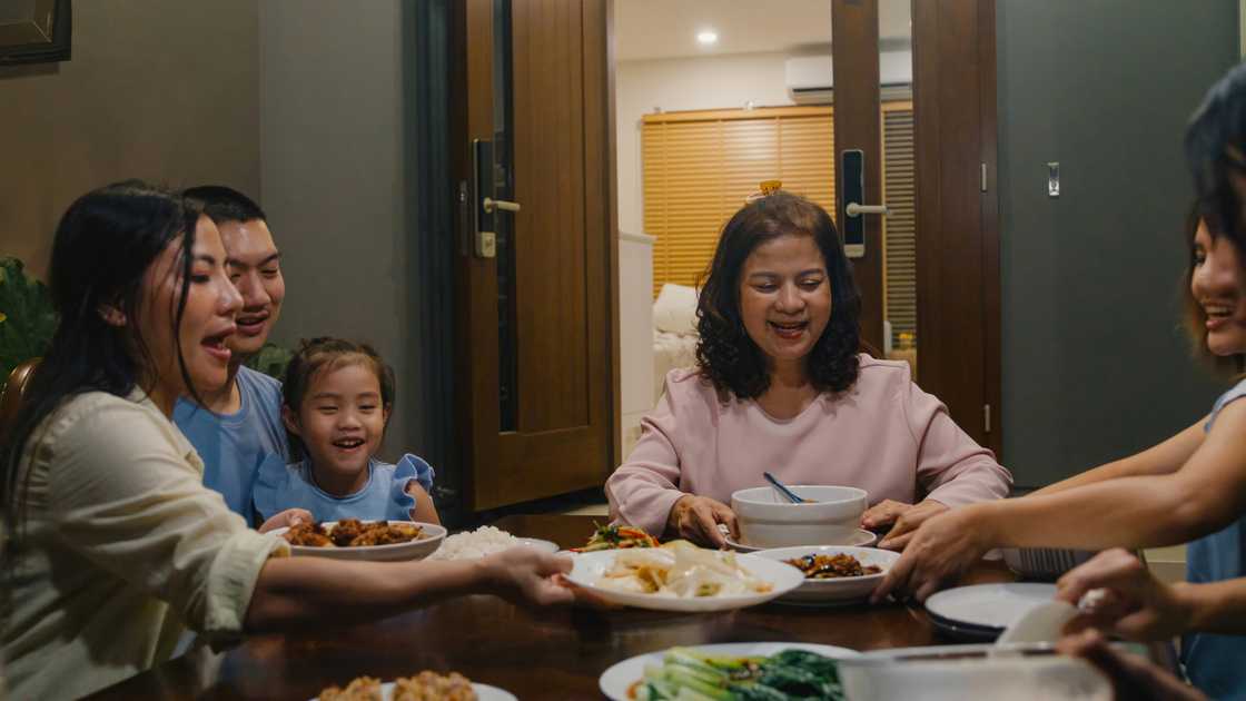 A family having supper A family having supper