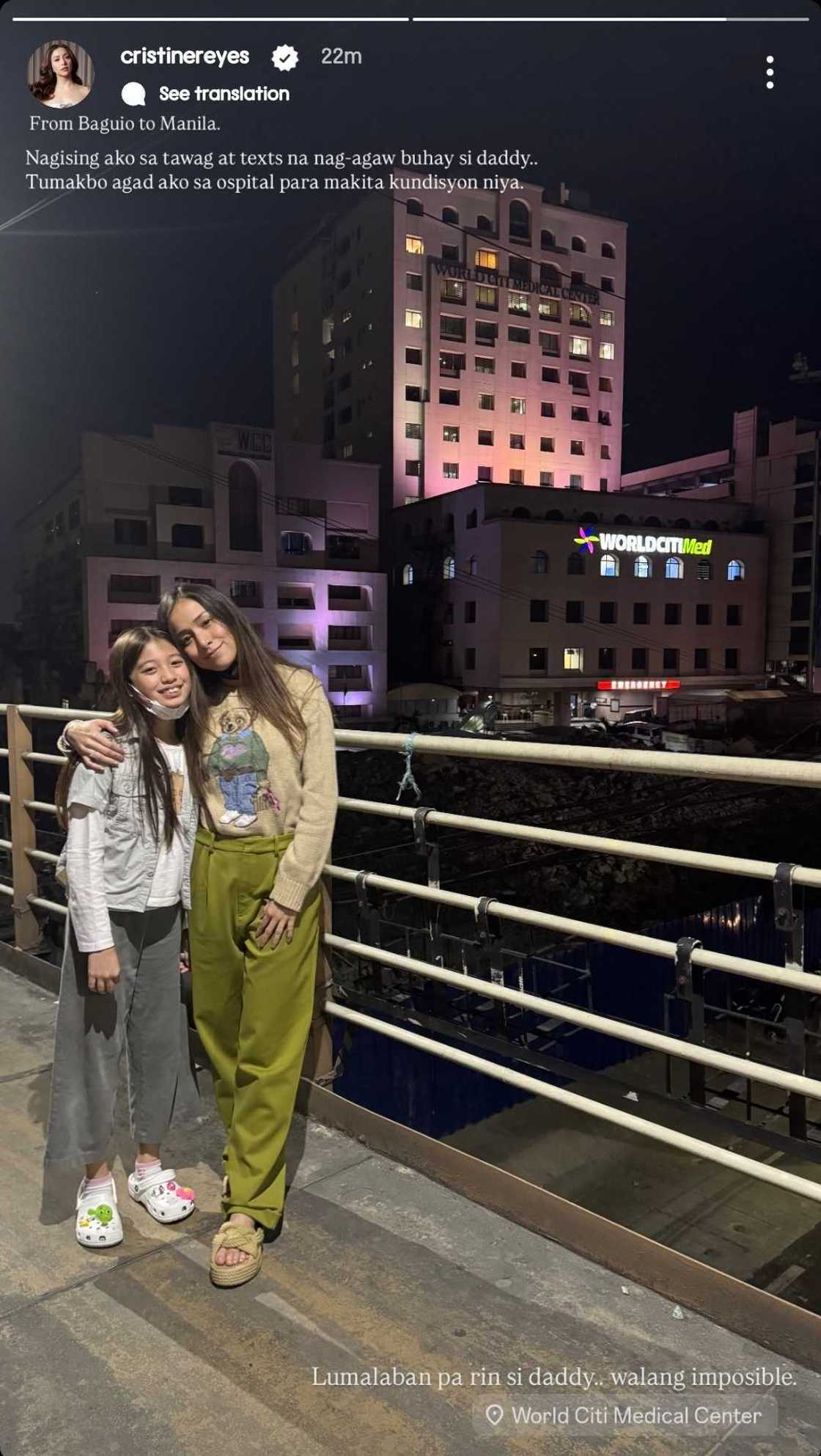 Ama ni Cristine Reyes, 'nag-agaw buhay' ayon sa aktres: "Lumalaban pa rin si daddy" Ama ni Cristine Reyes, 'nag-agaw buhay' ayon sa aktres: "Lumalaban pa rin si daddy"