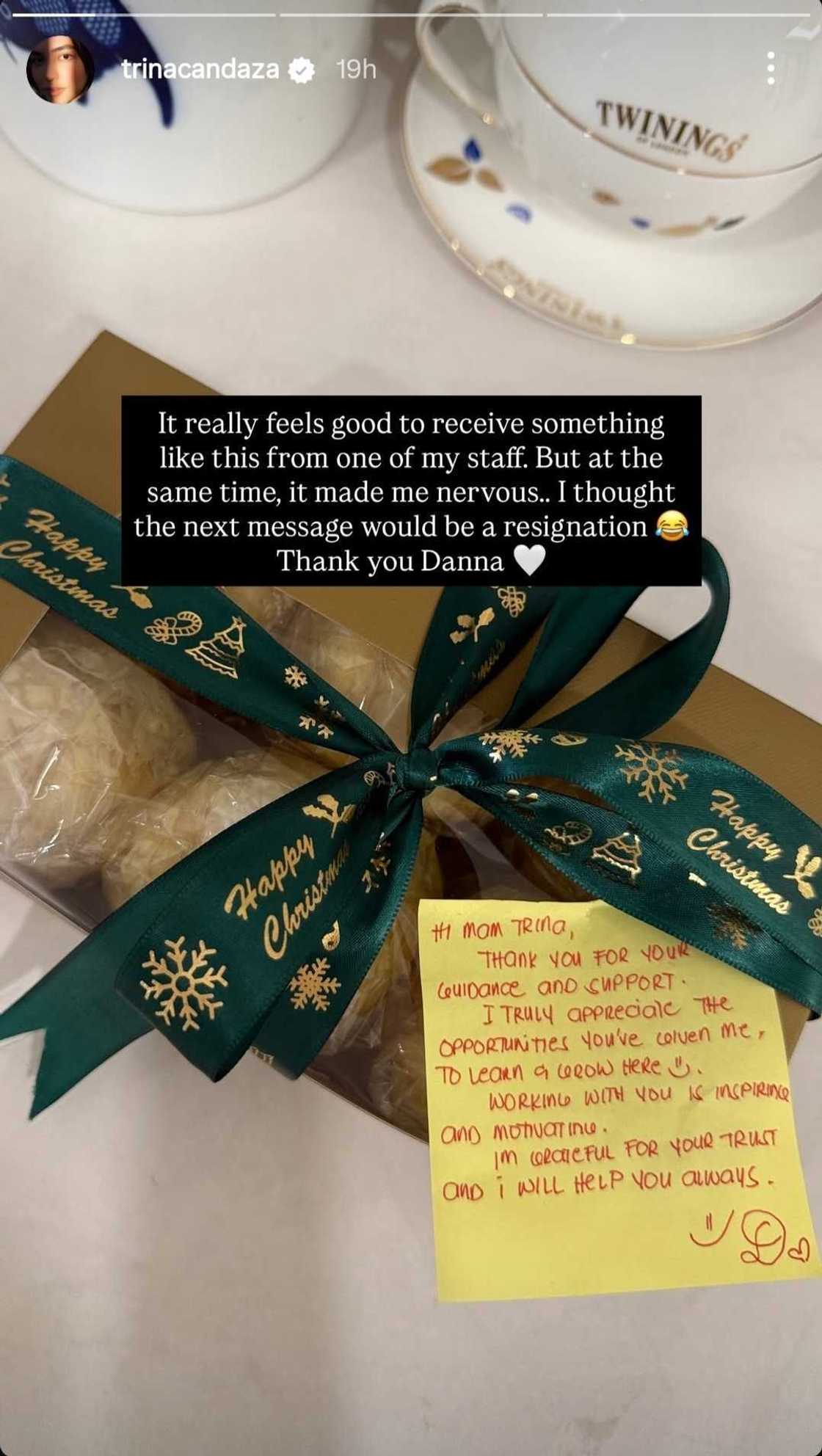 Trina Candaza, naantig ang puso sa regalo at letter ng kanyang staff member