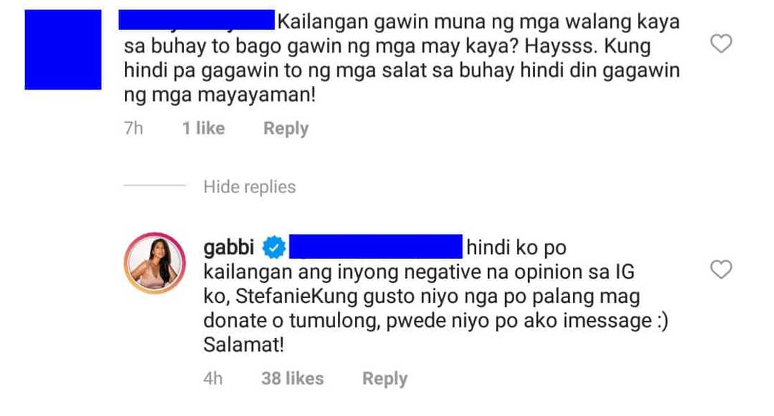 Gabbi Garcia, nilampaso ang basher ng community pantry na sinetup niya para makatulong