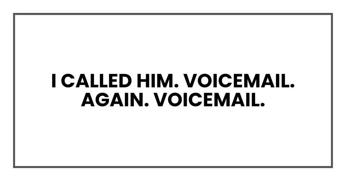 I called him. Voicemail. Again. Voicemail. I called him. Voicemail. Again. Voicemail.