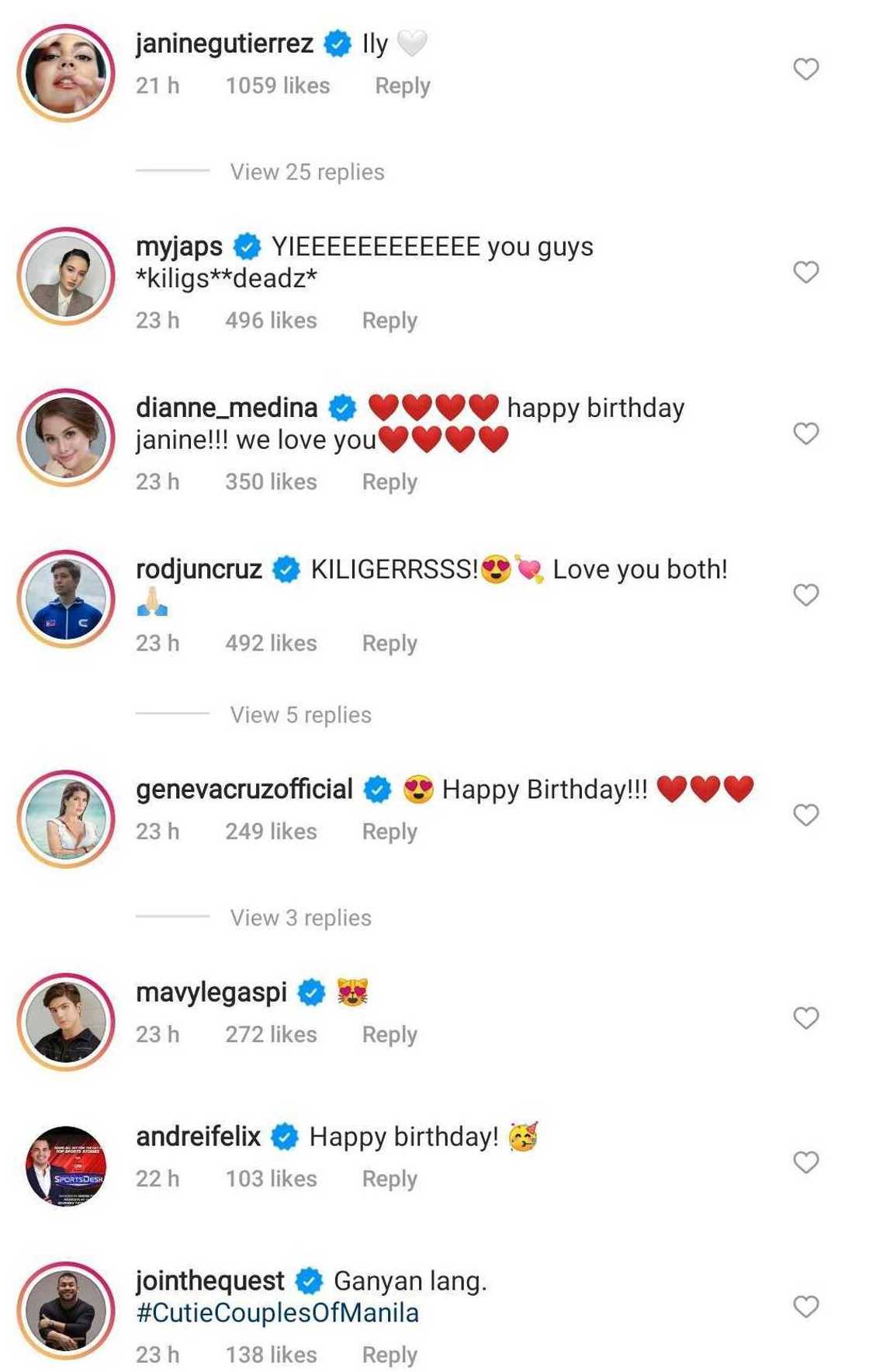 Celebrities get 'kilig' over Rayver Cruz's sweet birthday greeting for Janine Gutierrez Celebrities get 'kilig' over Rayver Cruz's sweet birthday greeting for Janine Gutierrez