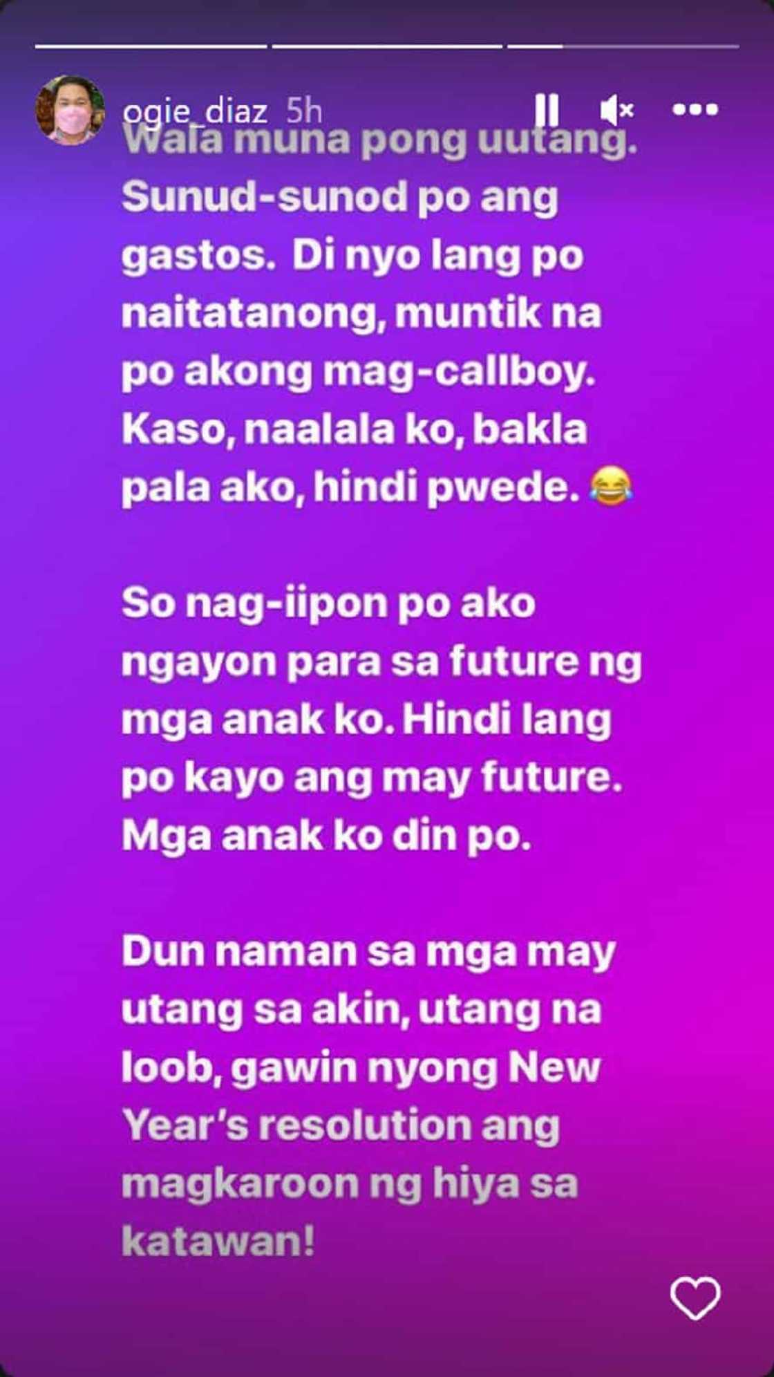 Ogie Diaz, mensahe sa mga umutang sa kanya sa New Year: “Magkaroon ng hiya sa katawan”