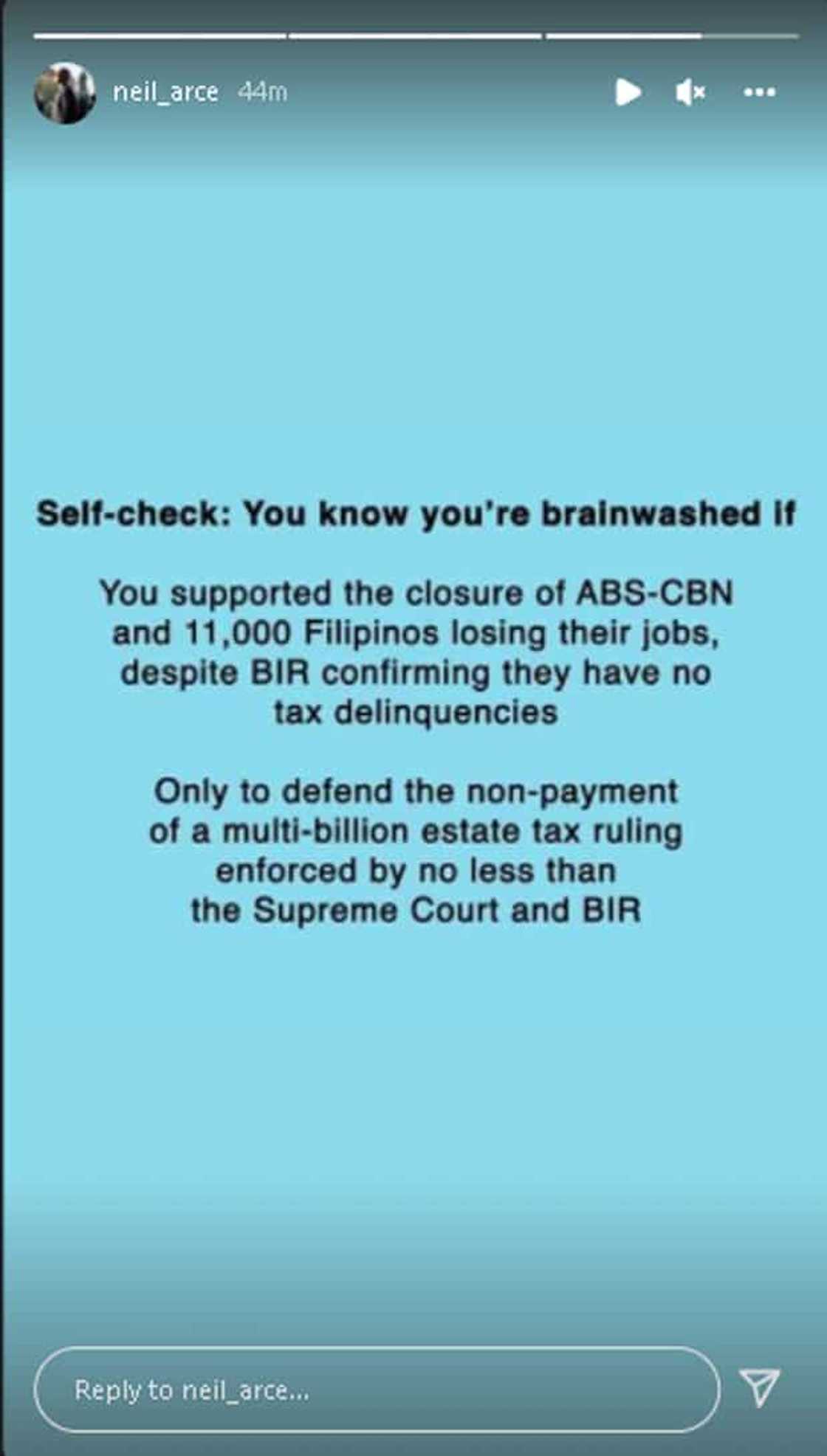 Neil Arce, naglabas ng hugot laban sa dumidepensa sa di nagbayad ng estate tax: “You know you're brainwashed” Neil Arce, naglabas ng hugot laban sa dumidepensa sa di nagbayad ng estate tax: “You know you're brainwashed”