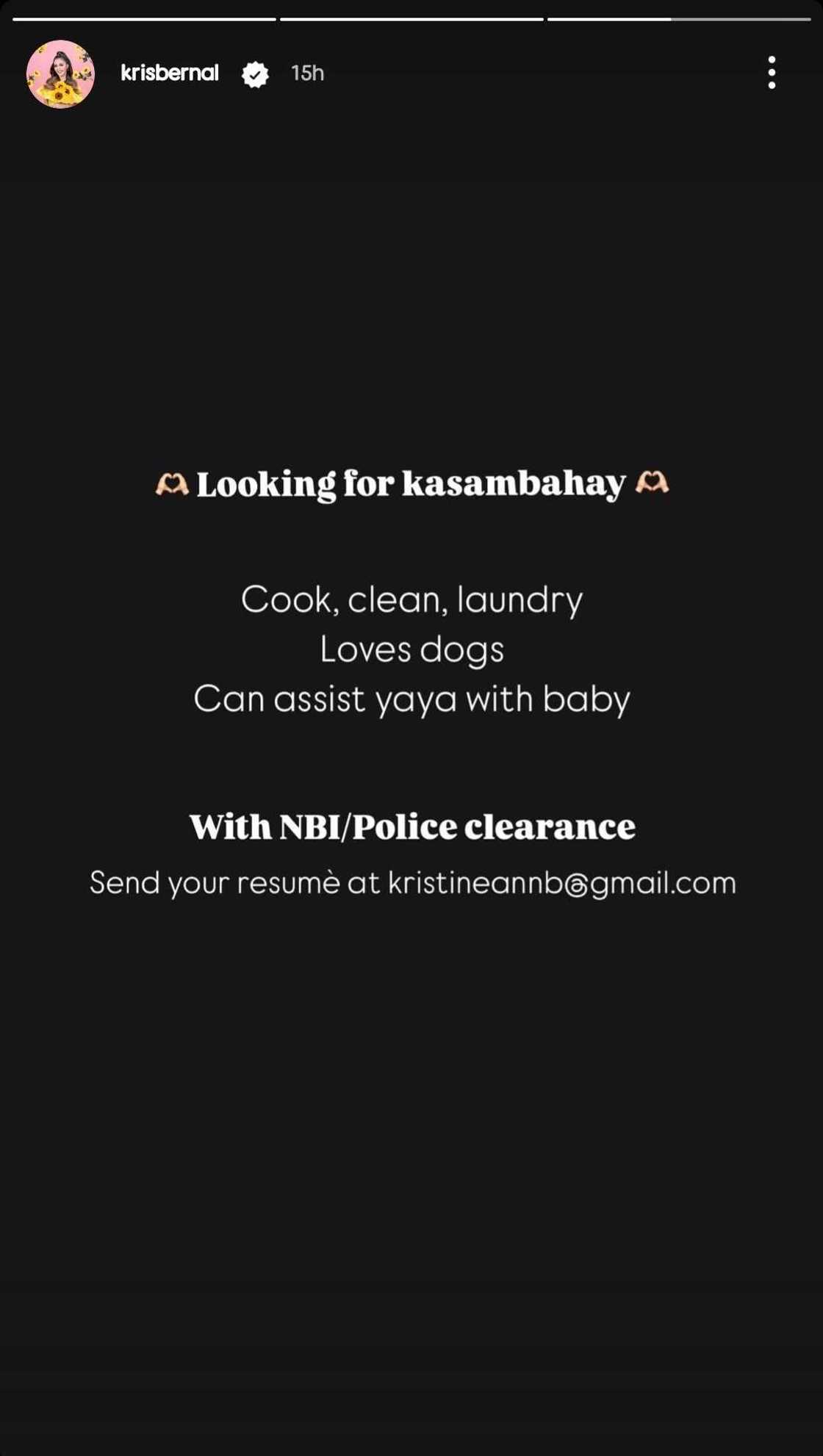 Kris Bernal, nag-post ng requirements para sa hinahanap niyang kasambahay Kris Bernal, nag-post ng requirements para sa hinahanap niyang kasambahay