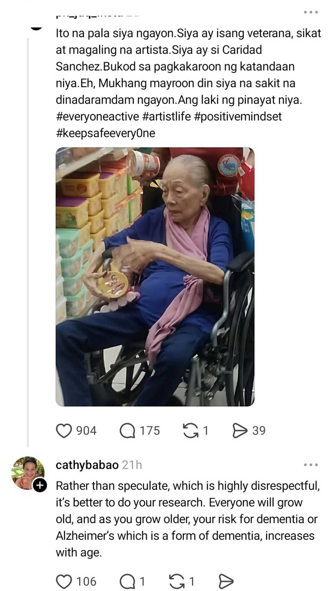 Anak ni Caridad Sanchez, nanindigan laban sa online post tungkol sa kalusugan ng beteranang aktres Anak ni Caridad Sanchez, nanindigan laban sa online post tungkol sa kalusugan ng beteranang aktres