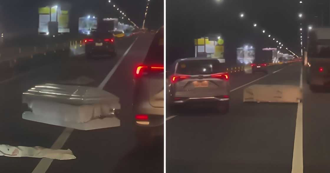 Video ng dalawang kabaong na nalaglag sa isang van at nakahambalang sa gitna ng daan sa NLEX, viral