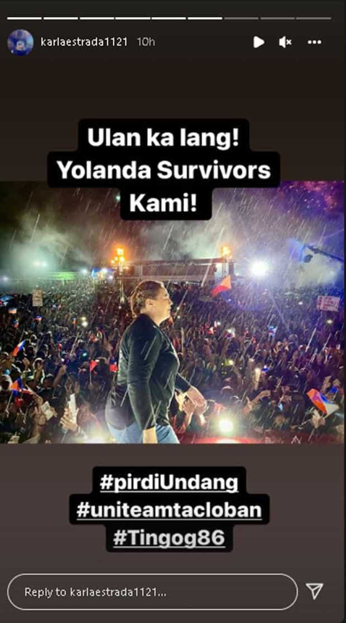 Karla Estrada, di ininda ang ulan sa Tacloban rally; itinuloy ang pangangampanya Karla Estrada, di ininda ang ulan sa Tacloban rally; itinuloy ang pangangampanya
