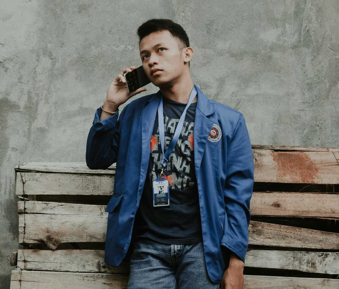 A serious man in a call A serious man in a call